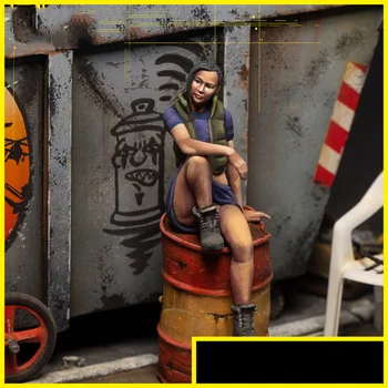 1/35 Mastelis Dervos Pav Modelio Rinkinio Šiuolaikinės Moters Statula Sėdi ant Naftos Būgno Nesurinkti Unpainted