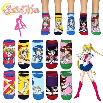 5 Poros Sailor Moon Moterų Kvėpuojantis Sporto Kojinės Animacinių Filmų Valtis Kojinių Patogus Medvilnės Kulkšnies Kojinės Mergaitėms Vasarą Kojinės Didmeninės