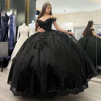 ANGELSBRIDEP Black Princess Quinceanera Suknelės Off Peties Nėrinių Appliques Kamuolys Suknelė Saldus 16 Suknelės vestidos de 15 años