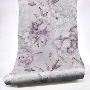 Funlife Gėlių Tapetai, Šviesiai Violetinė gėlė, Bijūnas Nuimamas Freskos Miegamojo Sienų Dekoras Fone Lipdukas Nuimamas Sienų Lipdukai