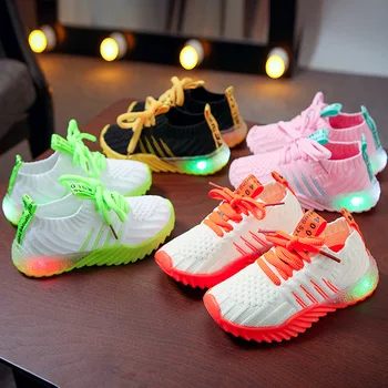 LED plaukioja mezgimo vaikų batai nauji lengvieji-iki batus vyrams ir moterims, vaikams, batai megzti kvėpuojantis kūdikio, vaikiška avalynė