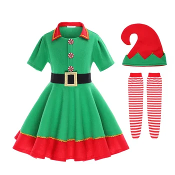 Muababy Žalia Elf Merginos Kalėdų Kostiumas Festivalis Santa Sąlyga Merginos Naujųjų Metų Drabužių Fancy Dress Kalėdos Šalis Suknelė