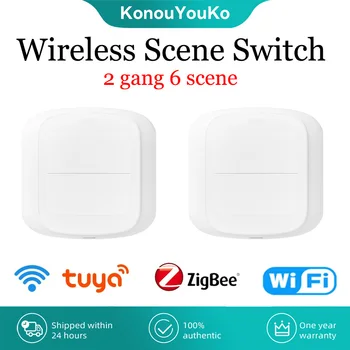 Tuya Zigbee WiFi Smart Switch Mygtukas 2Gang 6Scene Belaidžio Scenarijus Įjungti Išmaniųjų Namų Nuotolinio Valdymo Automatika Gyvenamųjų