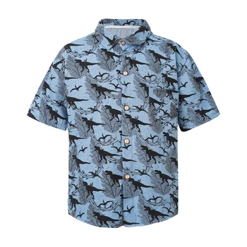 Vasaros Vaikų Berniukų Stilingas Havajų Marškinėliai Turn-Žemyn Apykaklės trumpomis Rankovėmis Mygtuką Spausdinti Marškinėliai Topai Paplūdimio Atogrąžų Kelionės
